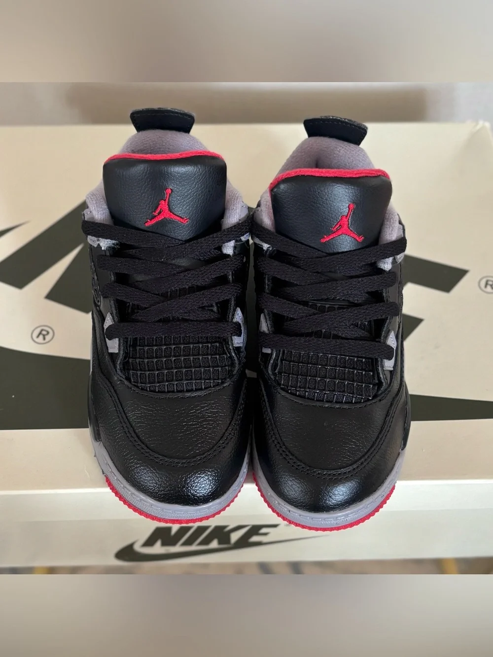 Nike Air Jordan 4 Retro Bred Reimagined PS BQ7669-006 Kids Size 10C Black Red